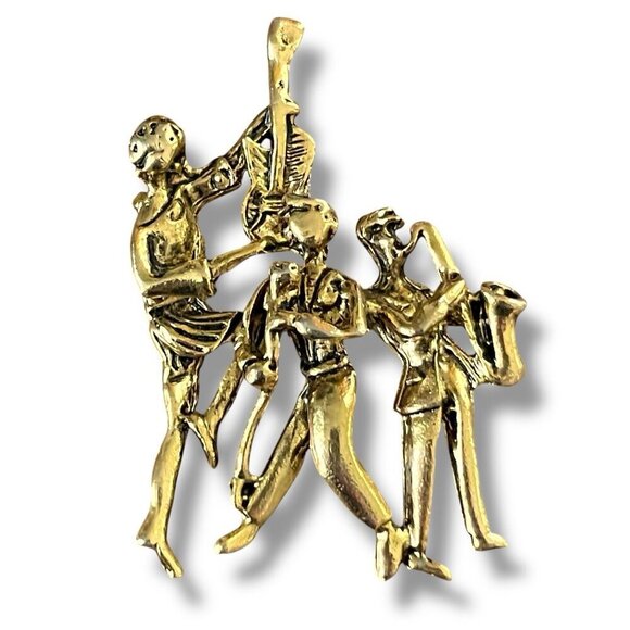 Vintage Jazz Band Motown Musicians Brooch Gold Tone Figural Pin Music Festival - Picture 5 of 5